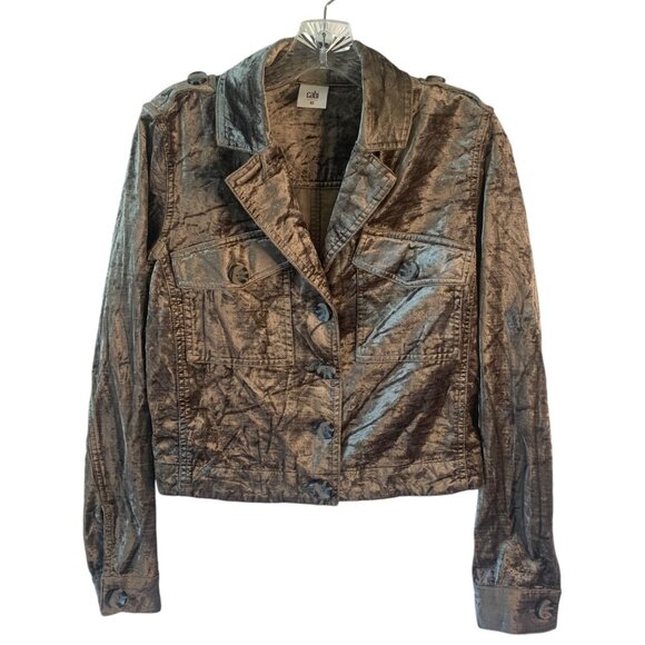 CABI Silvery Taupe Sunday Topper Velvet Button-Up Short Women's Jacket Size XS - Picture 4 of 10